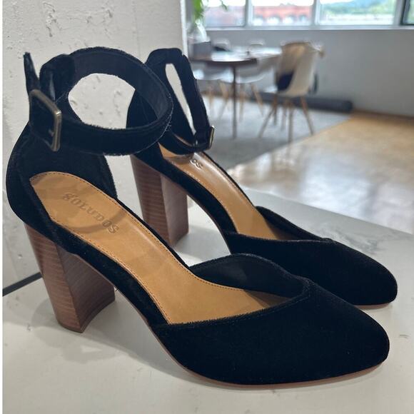 Soludos Collette Heels, Black Velvet D'Orsay Stacked Heels, Size 8.5, NWOT - Picture 4 of 7